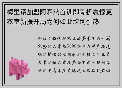 梅里诺加盟阿森纳首训即骨折震惊更衣室新援开局为何如此坎坷引热